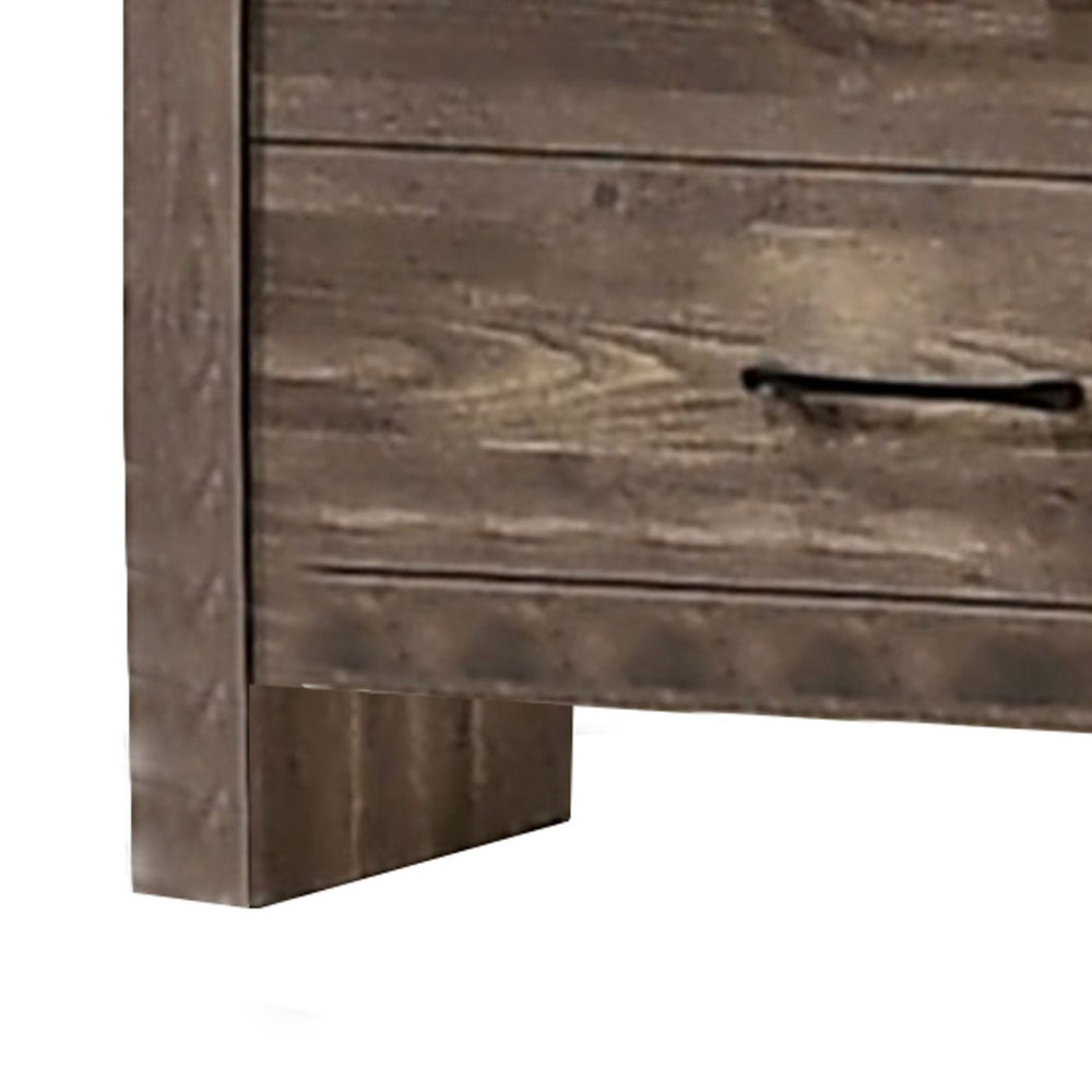 Farmhouse Style 5 Drawer Wooden Chest with Panel Base, Natural Brown - BM235444