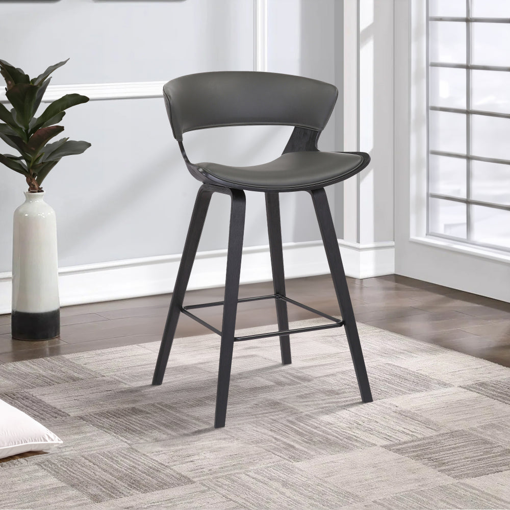 27 Inches Saddle Seat Leatherette Counter Stool, Gray - BM236364