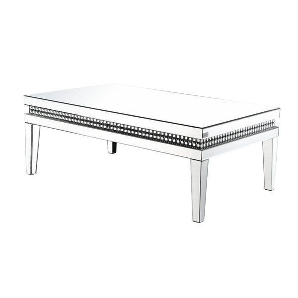 Mirror Inlay Coffee Table with Faux Crystal Accents, Silver - BM238104