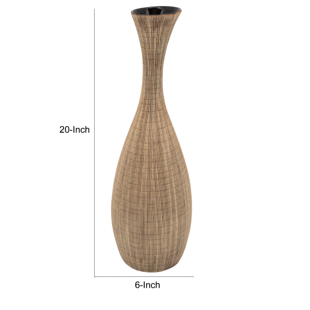 20'' Pot Bellied Shape Ceramic Vase with Sleek Flared Neck, Beige - BM238123