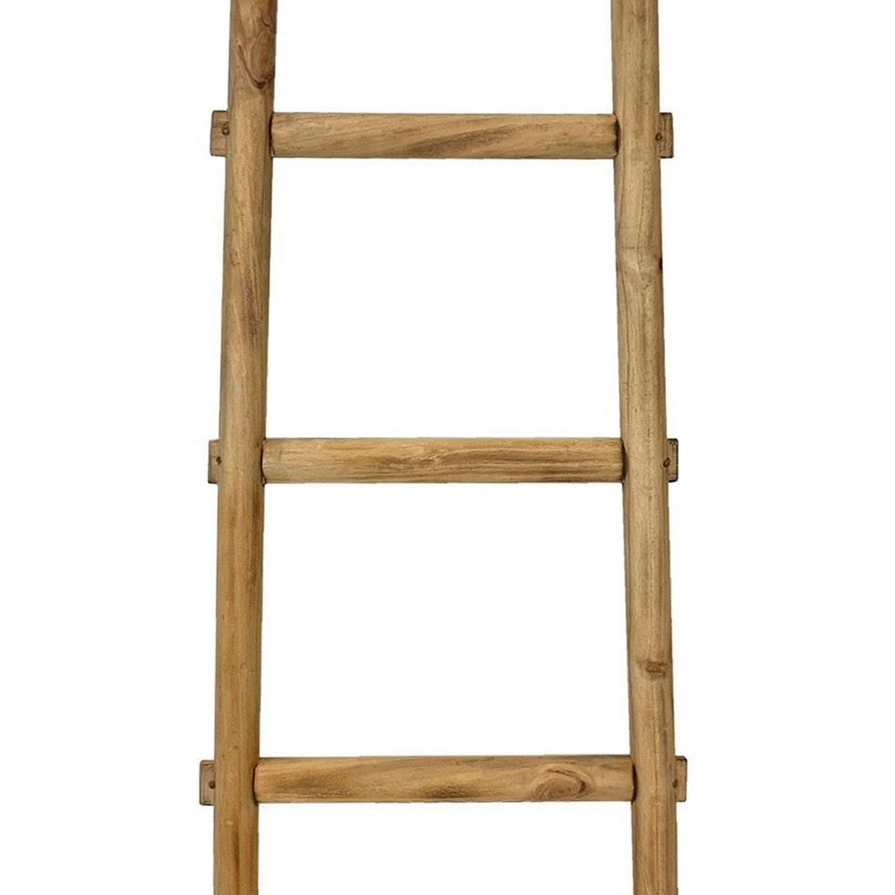 59 Inch Wooden Decorative Ladder with 5 Steps, Brown - BM238296
