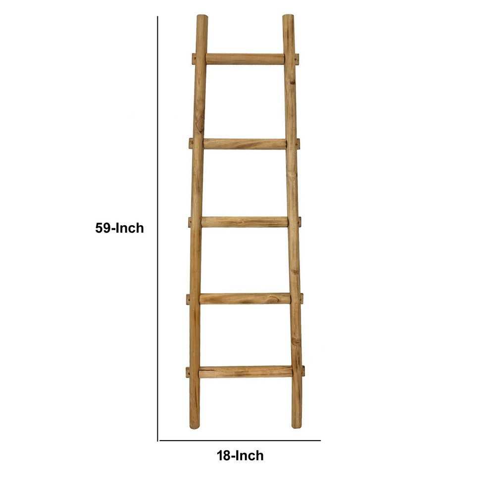 59 Inch Wooden Decorative Ladder with 5 Steps, Brown - BM238296