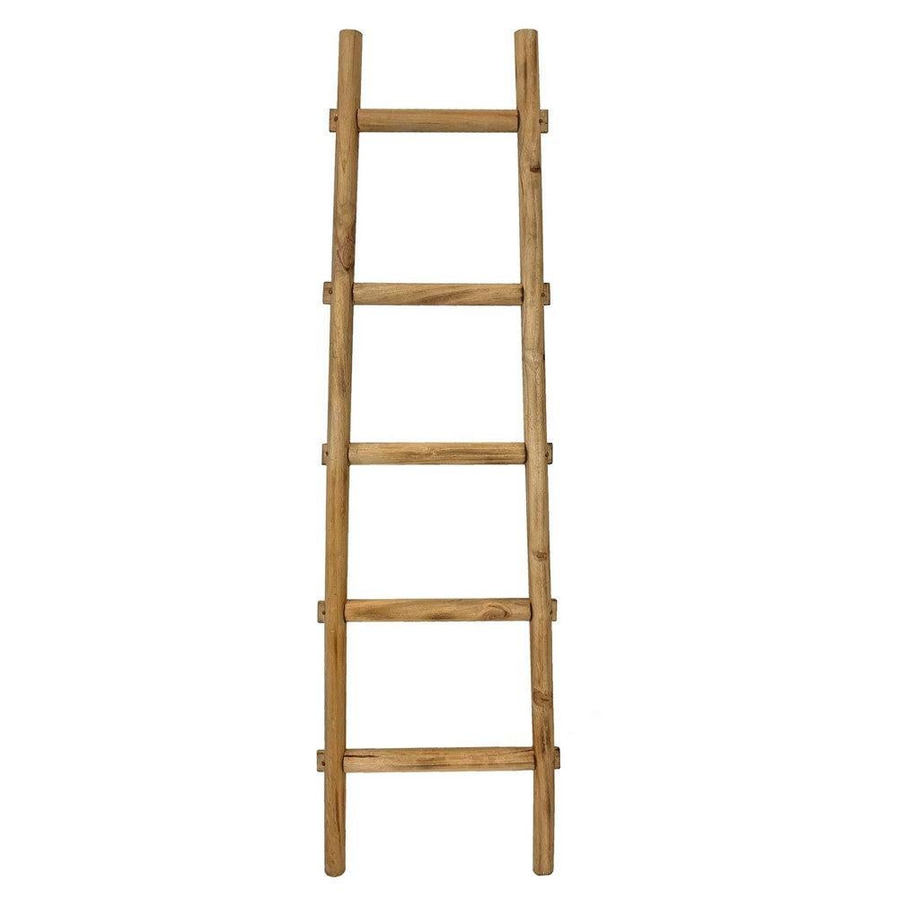 59 Inch Wooden Decorative Ladder with 5 Steps, Brown - BM238296