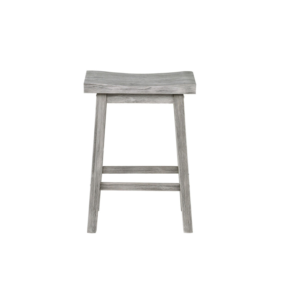 Saddle Design Wooden Counter Stool with Grain Details, Gray - BM239730