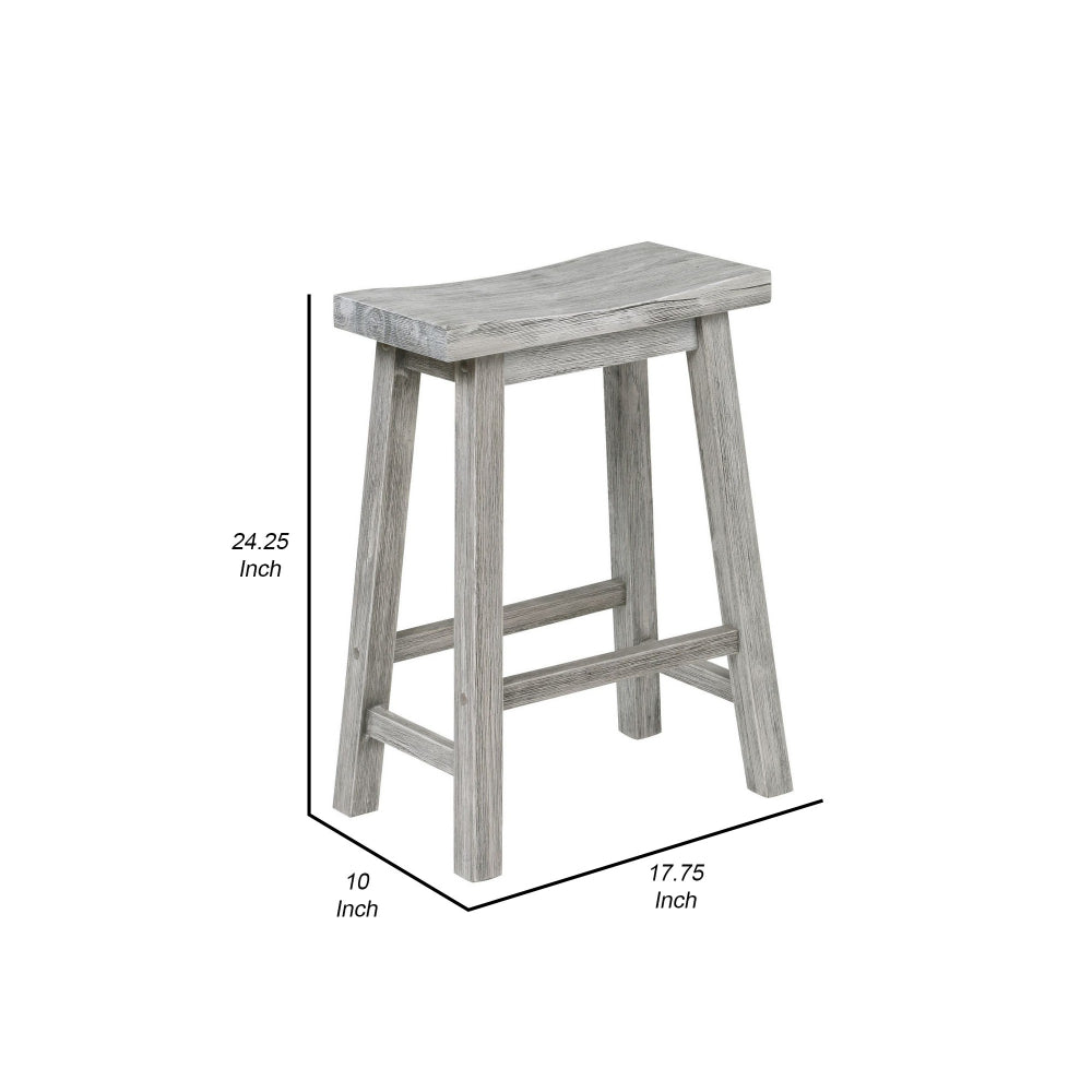 Saddle Design Wooden Counter Stool with Grain Details, Gray - BM239730
