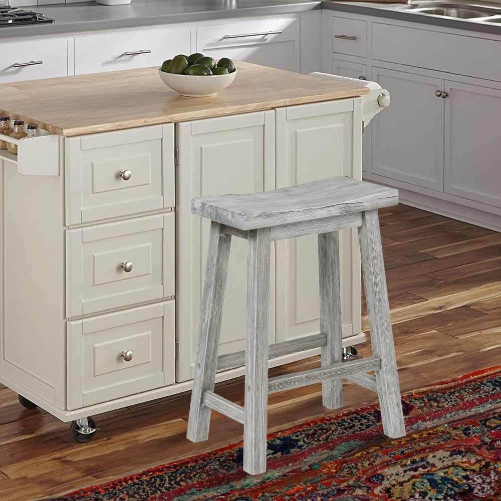 Saddle Design Wooden Counter Stool with Grain Details, Gray - BM239730