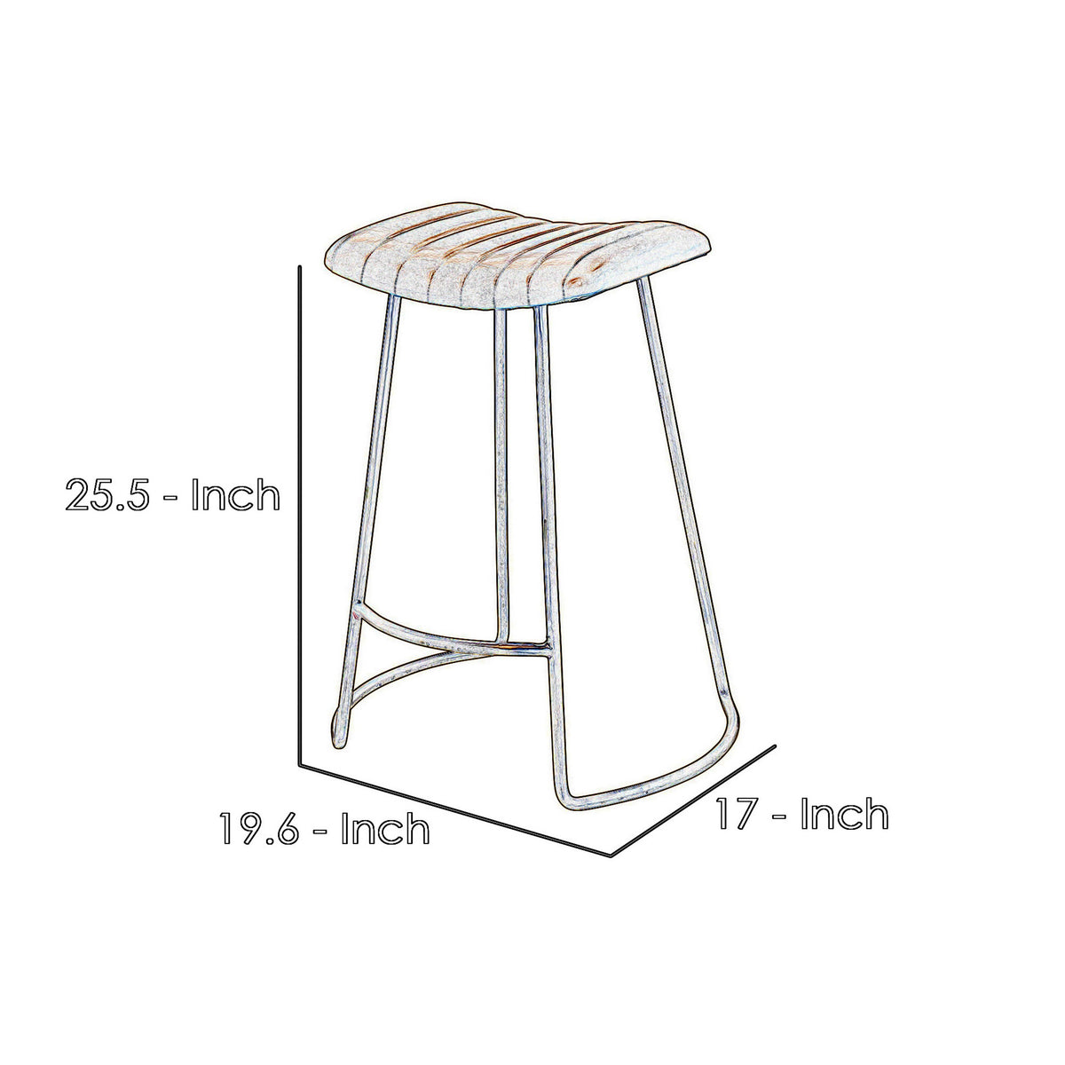 Counter Stool with Leatherette Vertical Channel Stitching, Brown and Antique Brass - BM241225