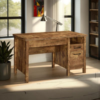 Wooden Lift Top Office Desk with File Cabinet, Rustic Brown - BM246097