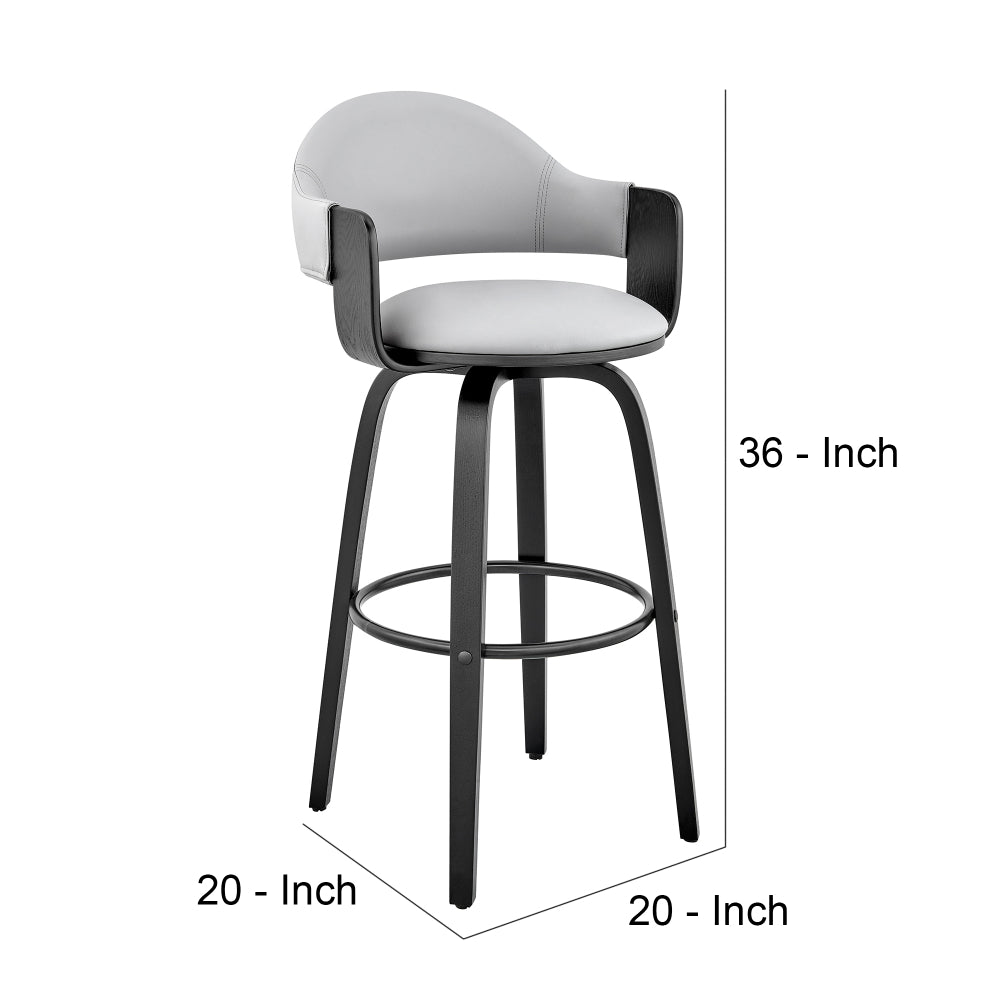26 Inch Leatherette Barstool with Curved Back, Gray and Black - BM248268