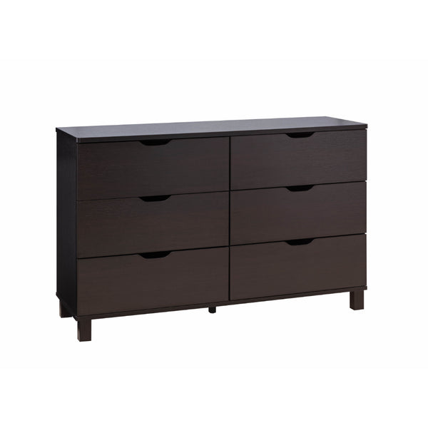 Dresser with 6 Drawers and Cut Out Pulls, Dark Brown - BM261500