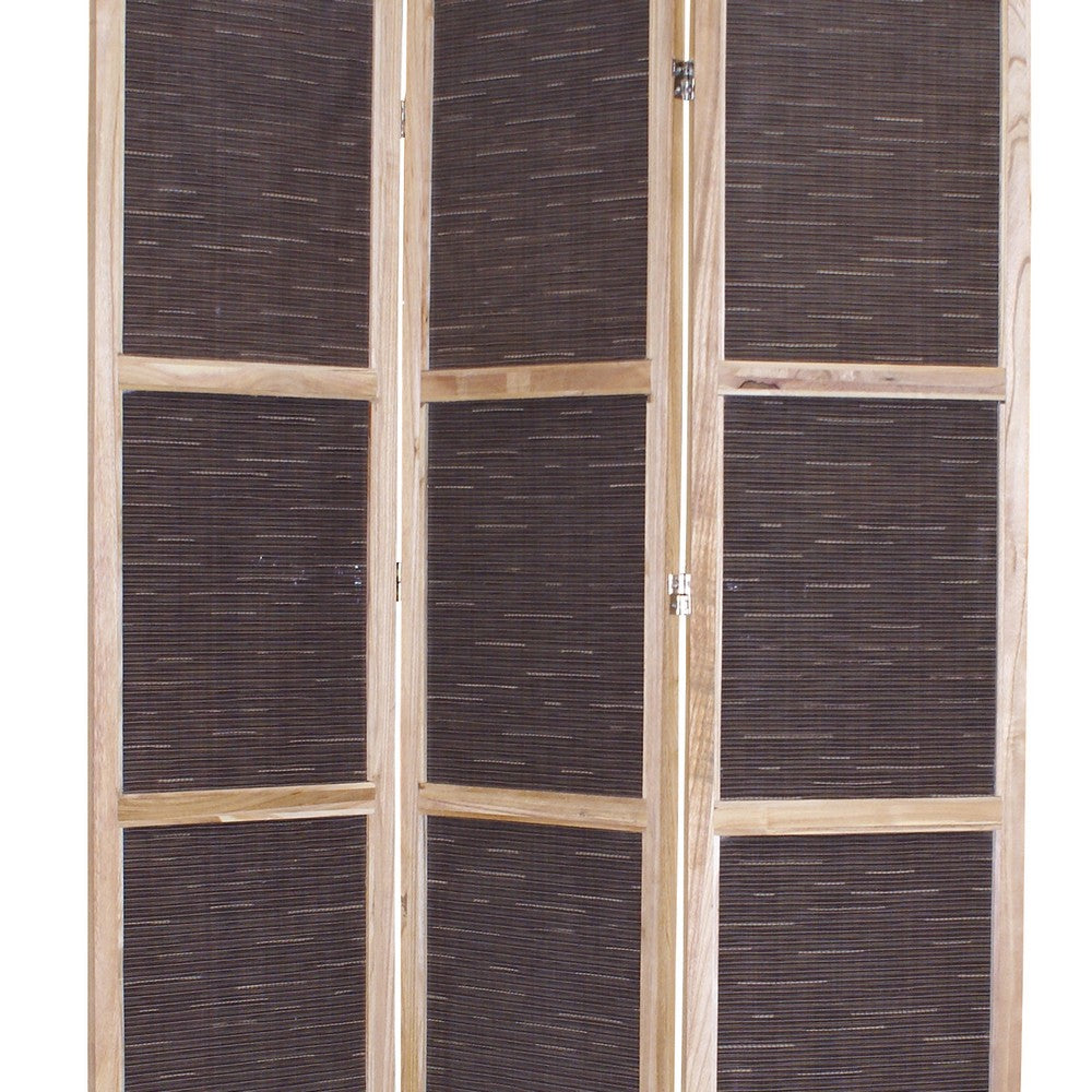 3 Panel Transitional Fabric Screen with Cloth Texture Print, Brown - BM26557