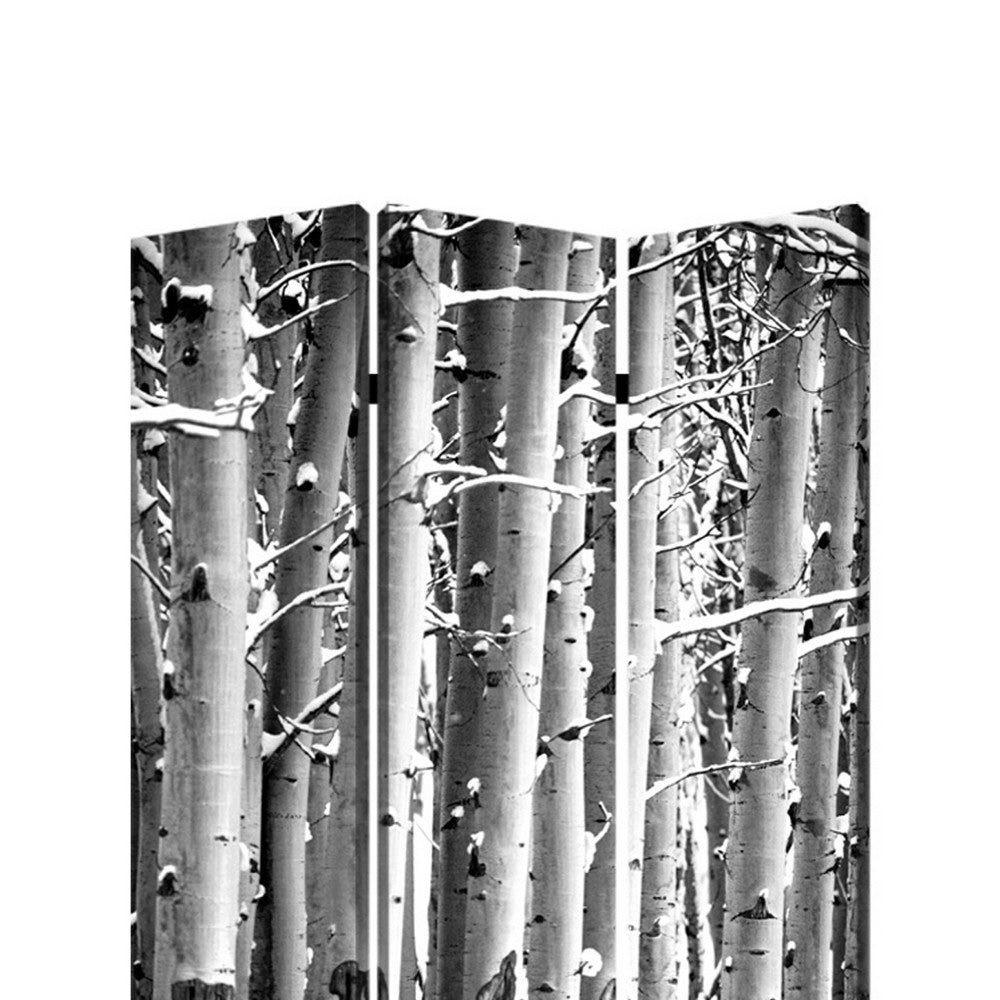 3 Panel Canvas Foldable Screen with Birch Print, Black and White - BM26560