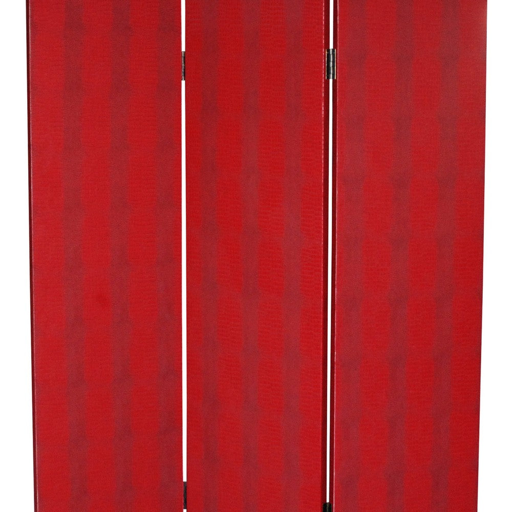 Transitional 3 Panel Wooden Screen with Nailhead Trim, Red - BM26603