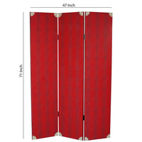 Transitional 3 Panel Wooden Screen with Nailhead Trim, Red - BM26603