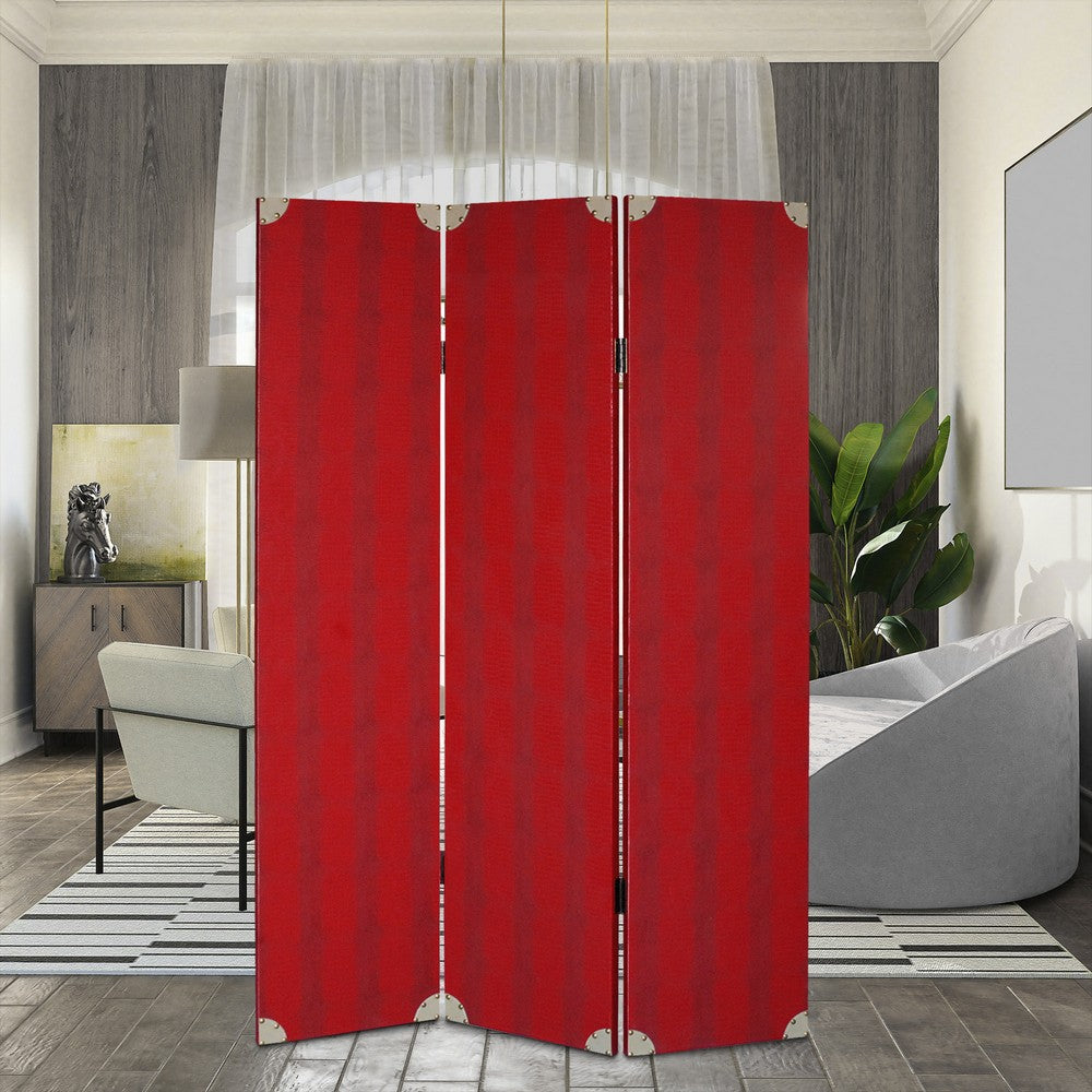 Transitional 3 Panel Wooden Screen with Nailhead Trim, Red - BM26603