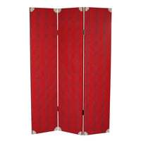 Transitional 3 Panel Wooden Screen with Nailhead Trim, Red - BM26603