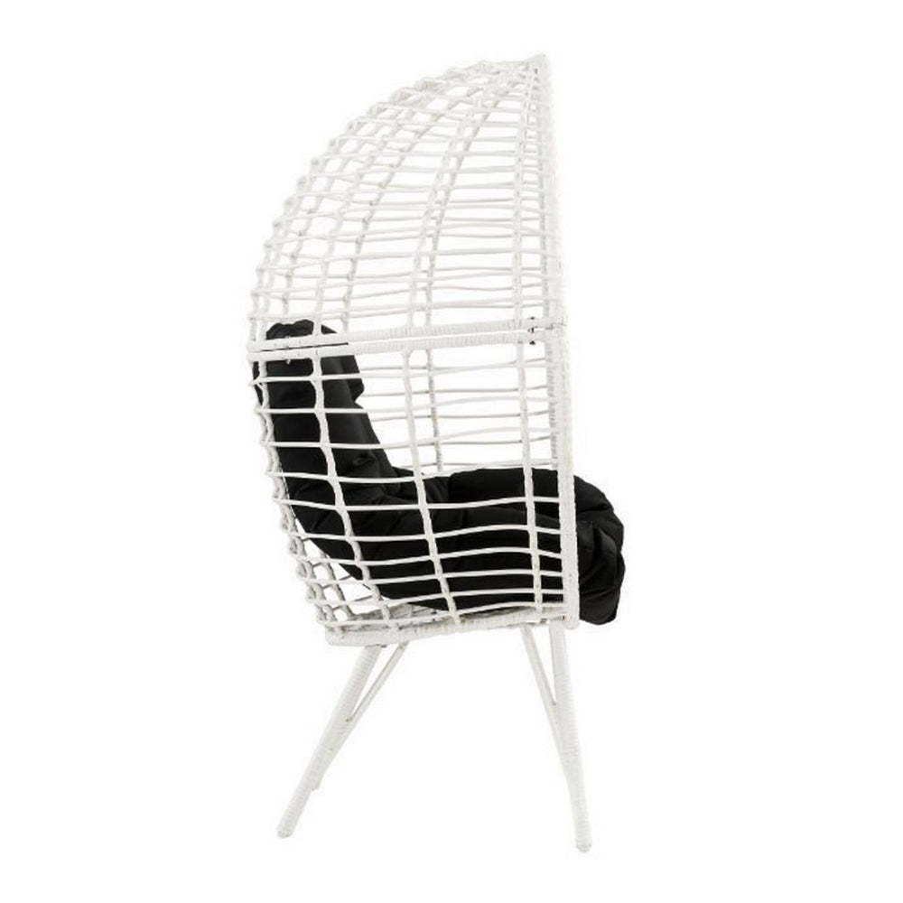 Wicker Patio Lounge Chair with Angled Metal Legs, White - BM269036