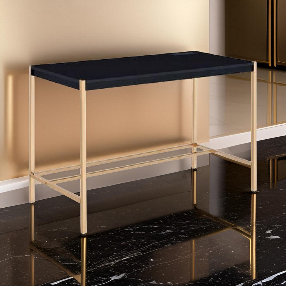 Writing Desk with USB Dock and Metal Legs, Black and Rose Gold - BM269051