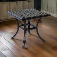 22 Inch Wynn Outdoor Patio Metal End Table, Pattern Top, Black - BM272250