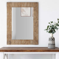 39 Inch Wood Frame Wall Mirror, Chevron Design, Brown - BM277035