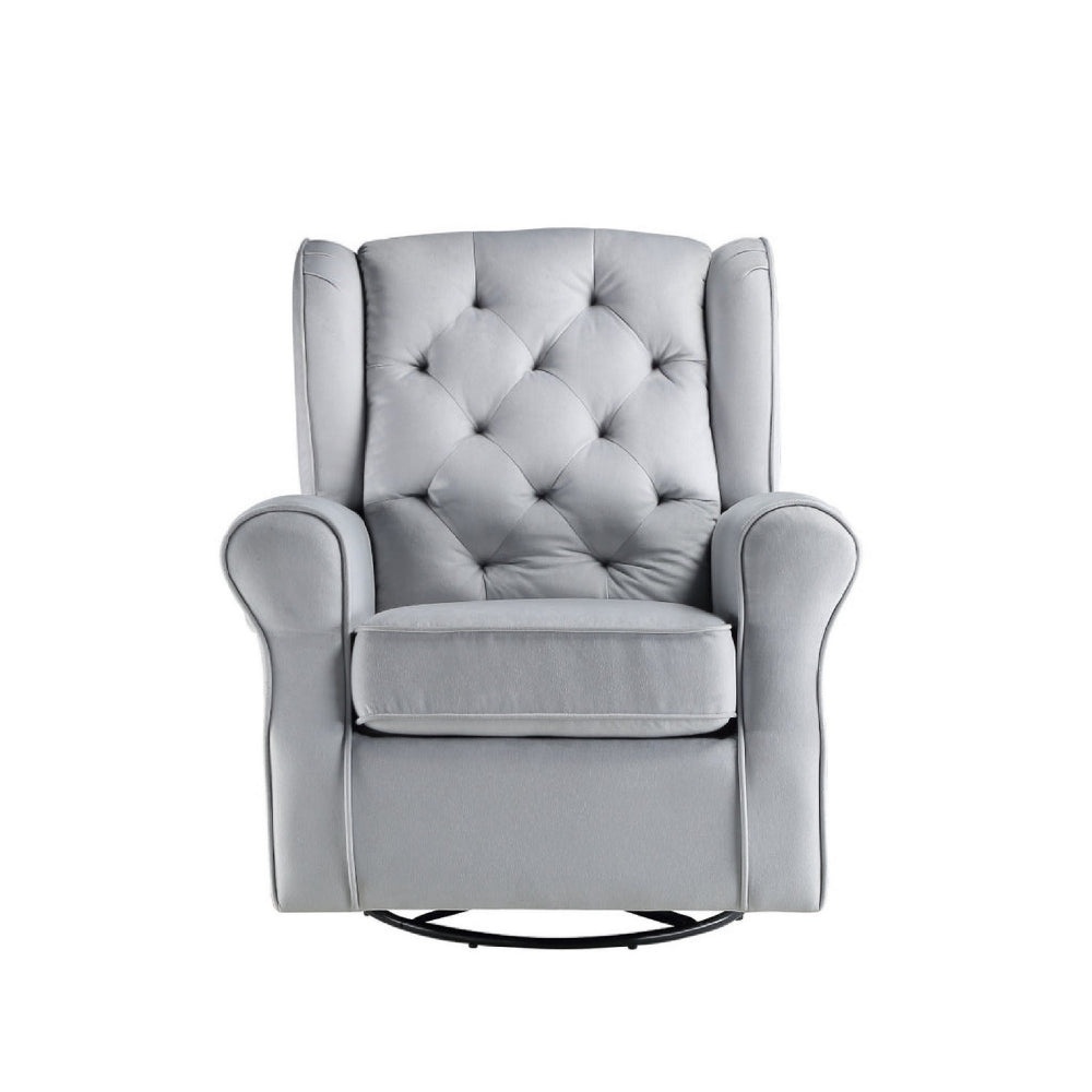 35 Inch Accent Swivel Chair, Glider, Tufted Back, Gray - BM279090