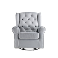 35 Inch Accent Swivel Chair, Glider, Tufted Back, Gray - BM279090