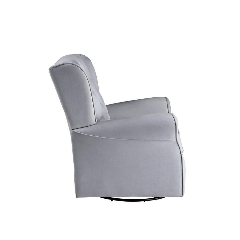 35 Inch Accent Swivel Chair, Glider, Tufted Back, Gray - BM279090
