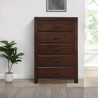 48 Inch Modern Tuscany Tall Dresser Chest, 5 Drawers, Metal Handles, Brown - BM280266