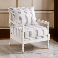 34 Inch Accent Chair, Reversible Pillow Backrest, Fabric, White, Navy - BM280596