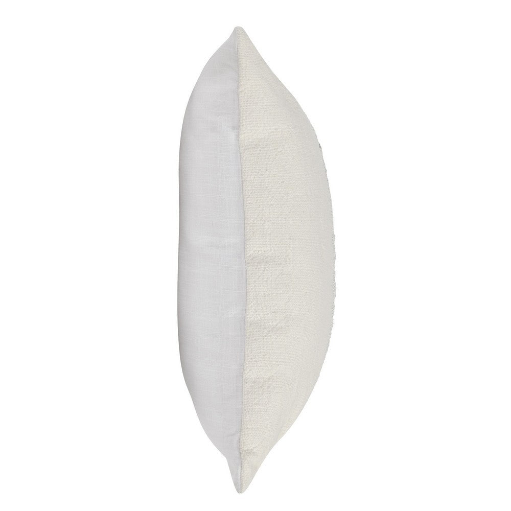 26 x 26 Accent Throw Pillow, Faux Leather Center, Fringed, White, Gray By Casagear Home