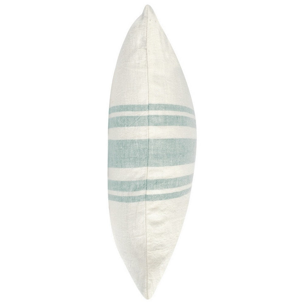 22 Inch Square Linen Accent Throw Pillow, Stripe Design, Eucalyptus, White By Casagear Home