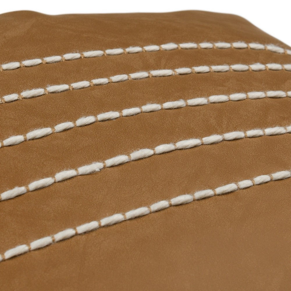 Karen 14 x 26 Lumbar Throw Pillow, Tassels, Light Brown with White Stripes By Casagear Home