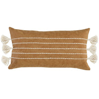 Karen 14 x 26 Lumbar Throw Pillow, Tassels, Light Brown with White Stripes By Casagear Home