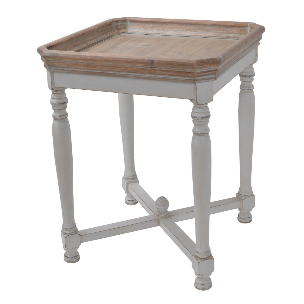 25 Inch Square End Side Table, Fir Wood, Natural Brown, Antique White - BM284773