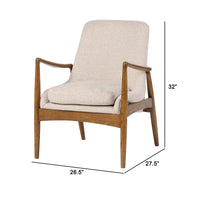 28 Inch Fabric Upholstered Accent Armchair, Birch Wood, Off White, Brown - BM284776