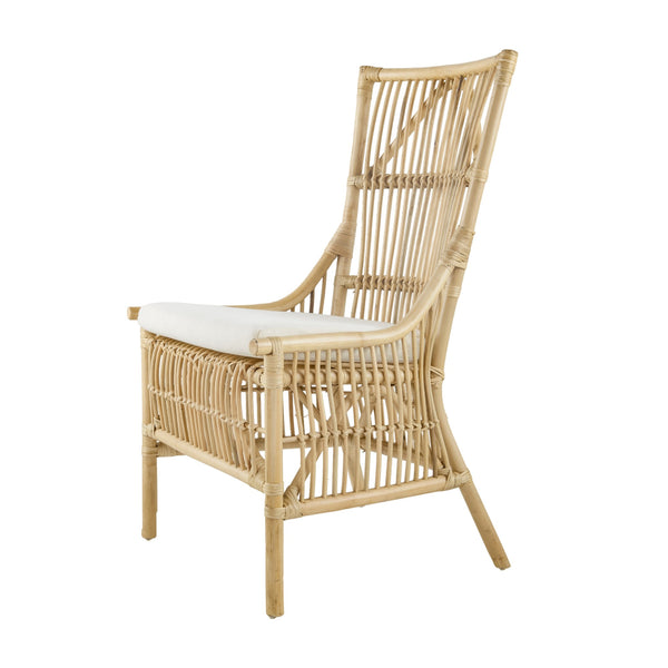 23 Inch Rattan Dining Side Chair, Soft Padded Seat, Natural Brown, White - BM285041