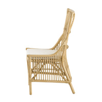 23 Inch Rattan Dining Side Chair, Soft Padded Seat, Natural Brown, White - BM285041