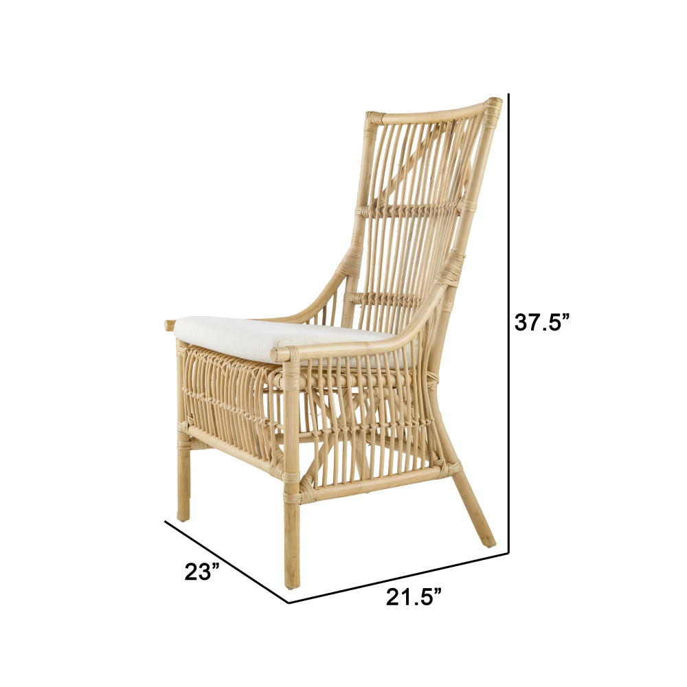 23 Inch Rattan Dining Side Chair, Soft Padded Seat, Natural Brown, White - BM285041