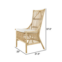 23 Inch Rattan Dining Side Chair, Soft Padded Seat, Natural Brown, White - BM285041