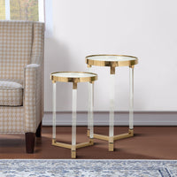 24, 21 Accent Tables, Acrylic Clear Legs, Glass Top, Set of 2, Gold - BM285128