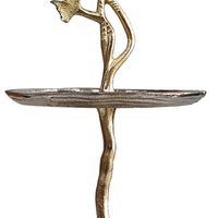 16 Inch Elegant Accent Table, 2 Tier Aluminum Cherry Blossom, Gold, Silver - BM285160