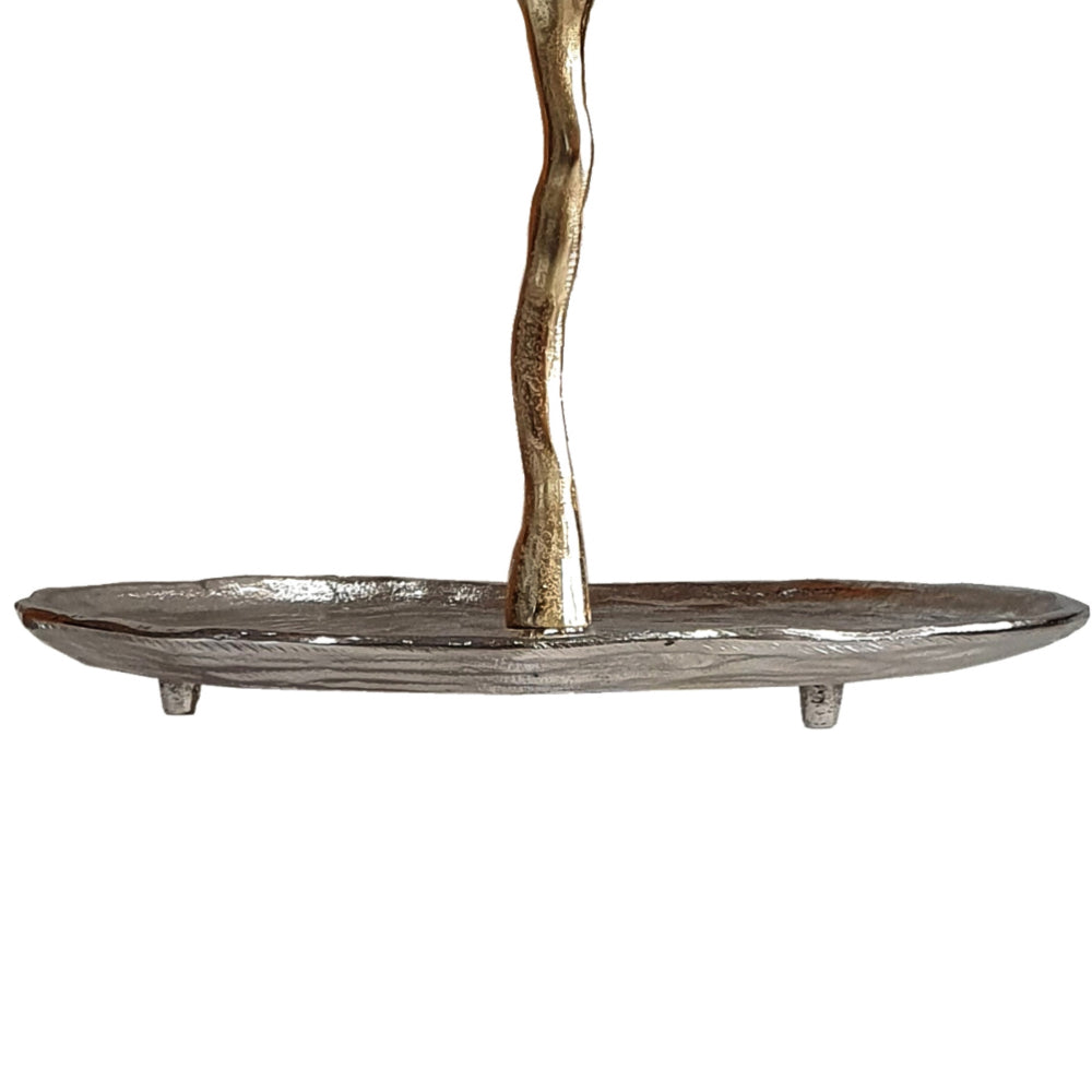 16 Inch Elegant Accent Table, 2 Tier Aluminum Cherry Blossom, Gold, Silver - BM285160