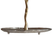 16 Inch Elegant Accent Table, 2 Tier Aluminum Cherry Blossom, Gold, Silver - BM285160