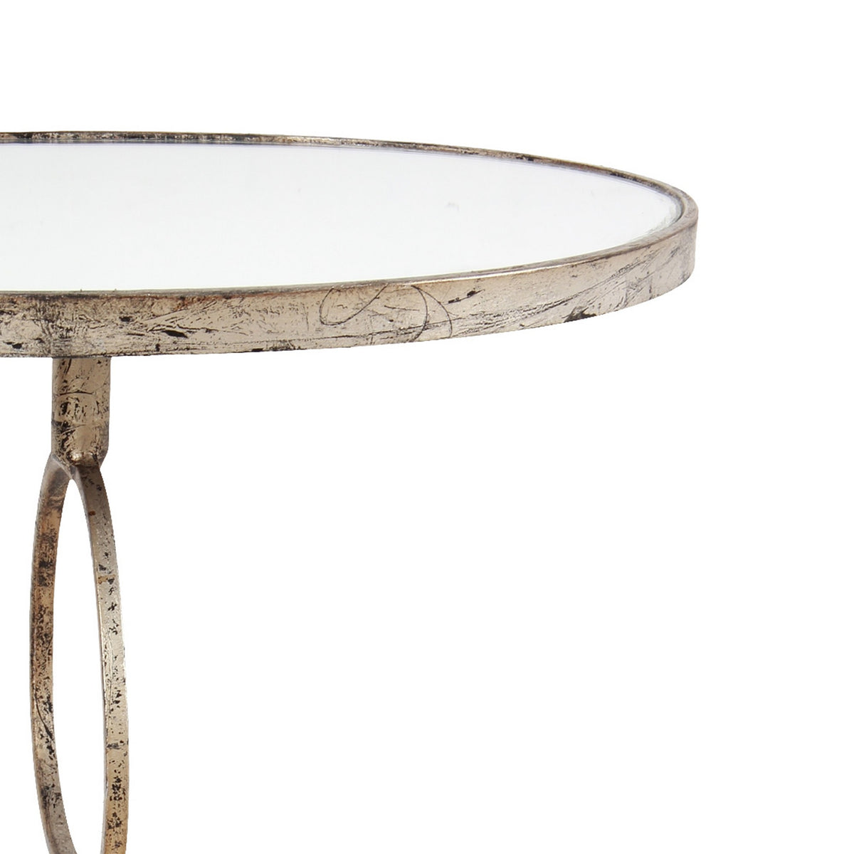 28 Inch Accent Side Table, Oval Mirror Top, Metal Base, Rustic Gold Finish - BM285213
