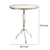 28 Inch Accent Side Table, Oval Mirror Top, Metal Base, Rustic Gold Finish - BM285213