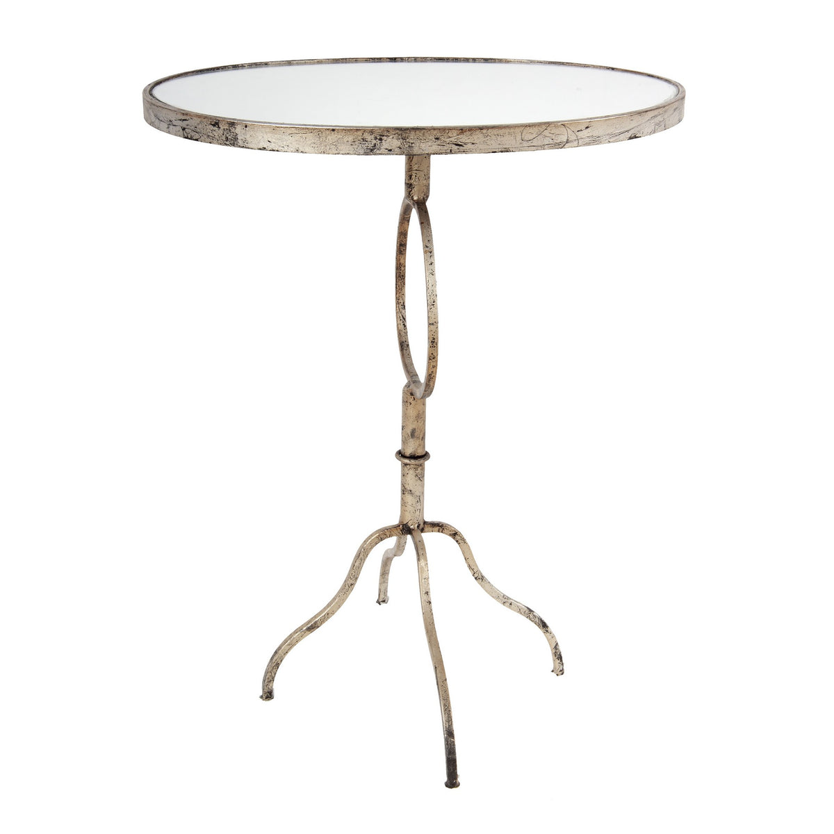 28 Inch Accent Side Table, Oval Mirror Top, Metal Base, Rustic Gold Finish - BM285213