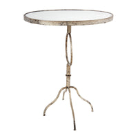 28 Inch Accent Side Table, Oval Mirror Top, Metal Base, Rustic Gold Finish - BM285213