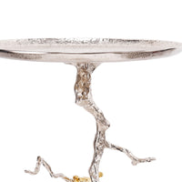 28 Inch Accent Table, Artful Branch Like Frame, Gold Bird Accents, Silver - BM285256