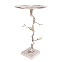 28 Inch Accent Table, Artful Branch Like Frame, Gold Bird Accents, Silver - BM285256