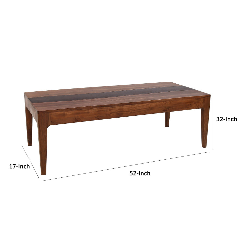 52 Inch Modern Coffee Table, Acacia Wood with Classic Block Legs, Brown - BM285385